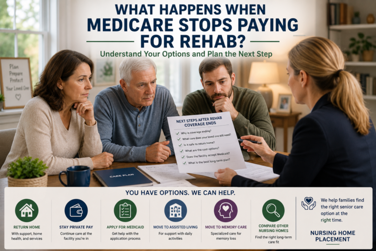 Family reviewing options after Medicare stops paying for rehab