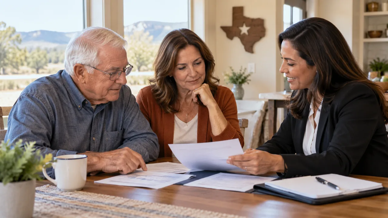 Older couple reviewing assisted living costs and care options in Texas