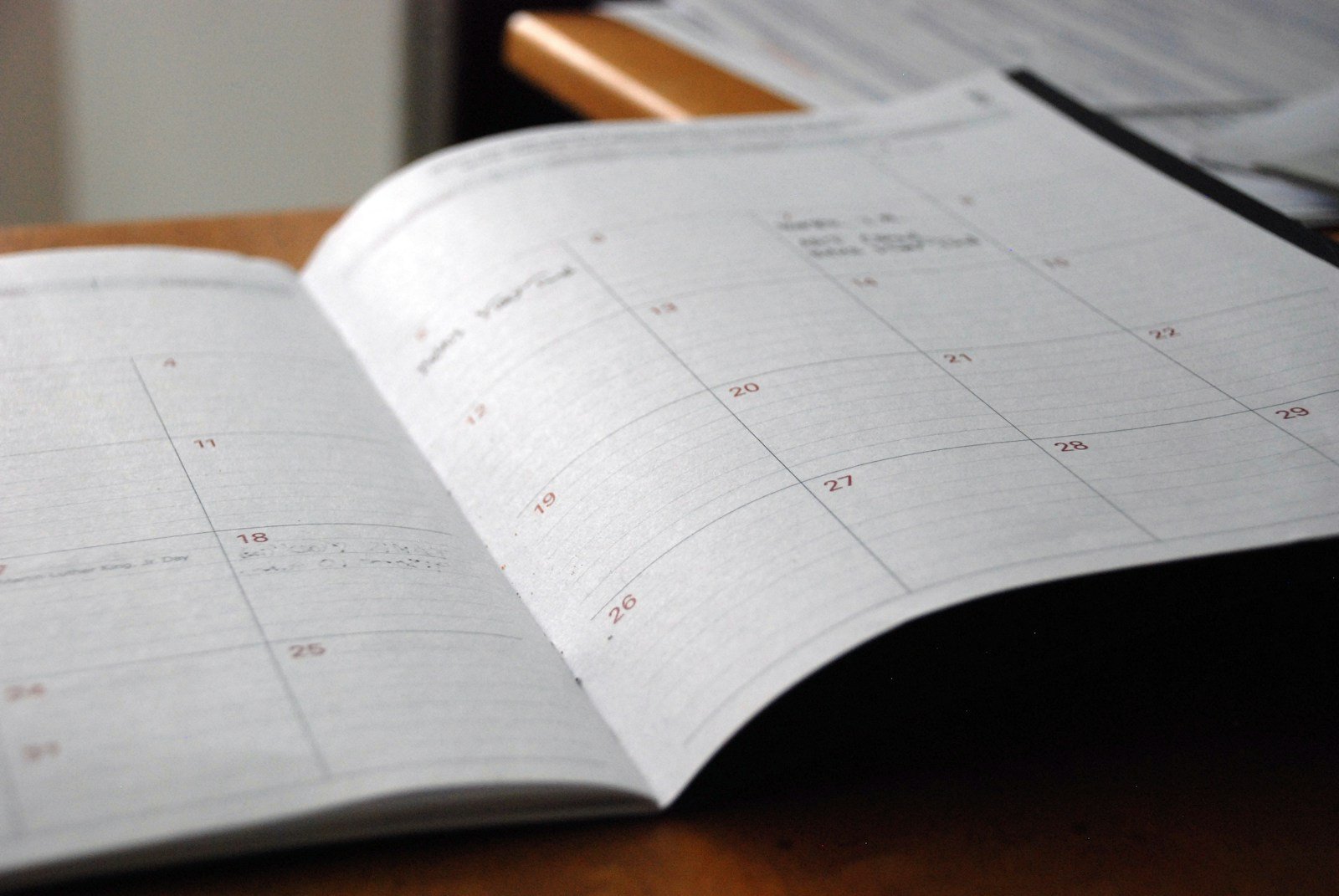 Monthly calendar used to plan temporary caregiving coverage