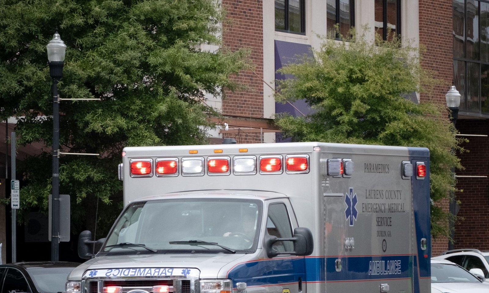 Ambulance traveling on a street in Macon, Georgia