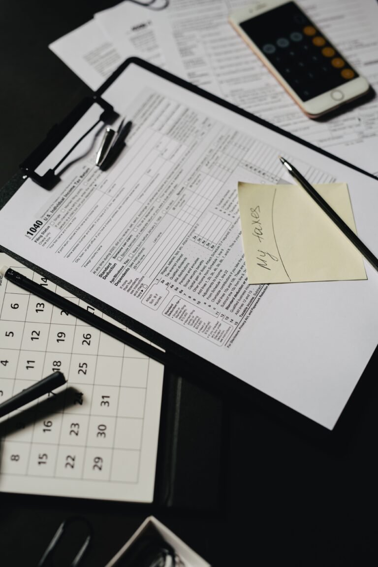 Financial documents arranged for estate planning and benefits review.