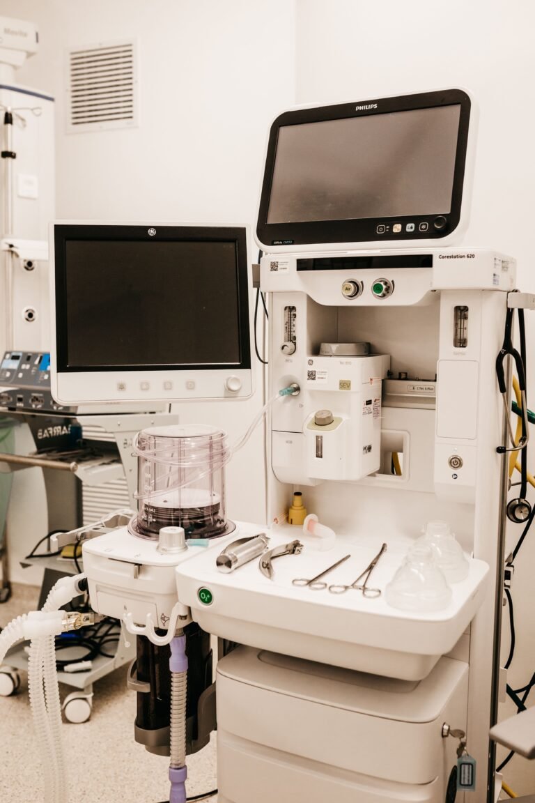 Clinical medical equipment and monitors in an empty treatment room